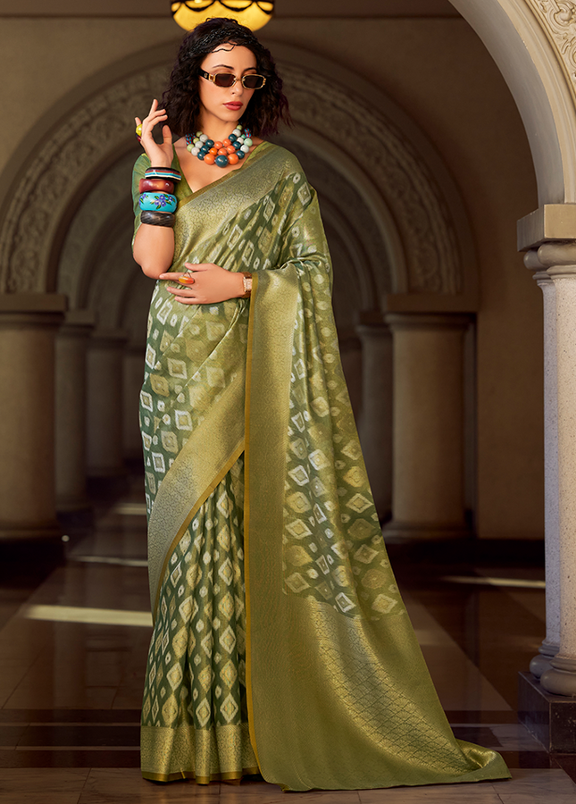 Rich Weaving,Tissue Silk Saree (Green)