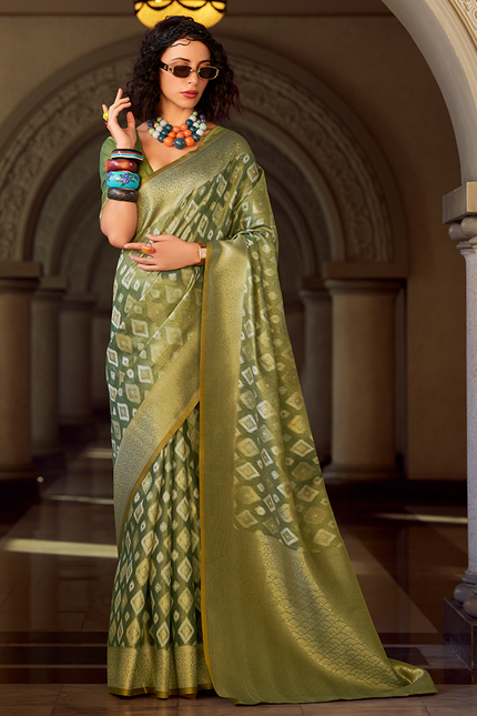 Rich Weaving,Tissue Silk Saree (Green)