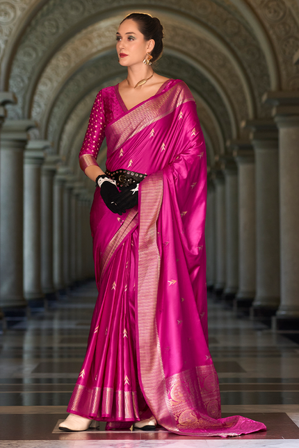 Weaving,Rich Pallu,Satin Mugha Silk Saree(Majenta)