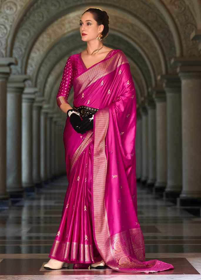 Weaving,Rich Pallu,Satin Mungha Silk Saree (Magenta)