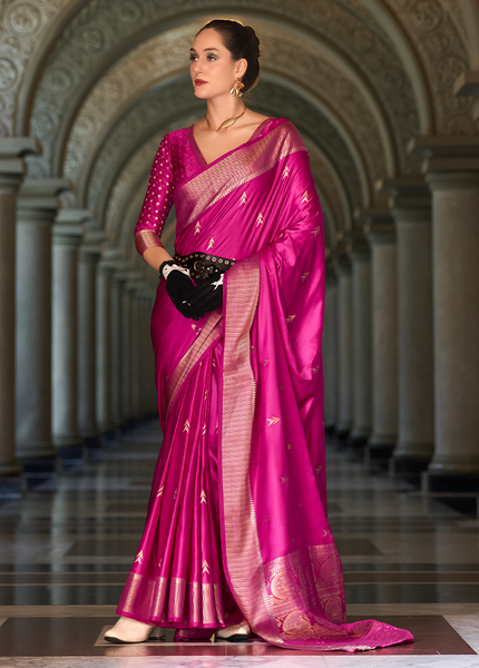 Weaving,Rich Pallu,Satin Mugha Silk Saree(Majenta)
