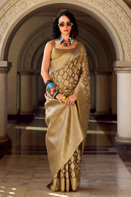 Rich Weaving,Tissue Silk Saree (Chiku)