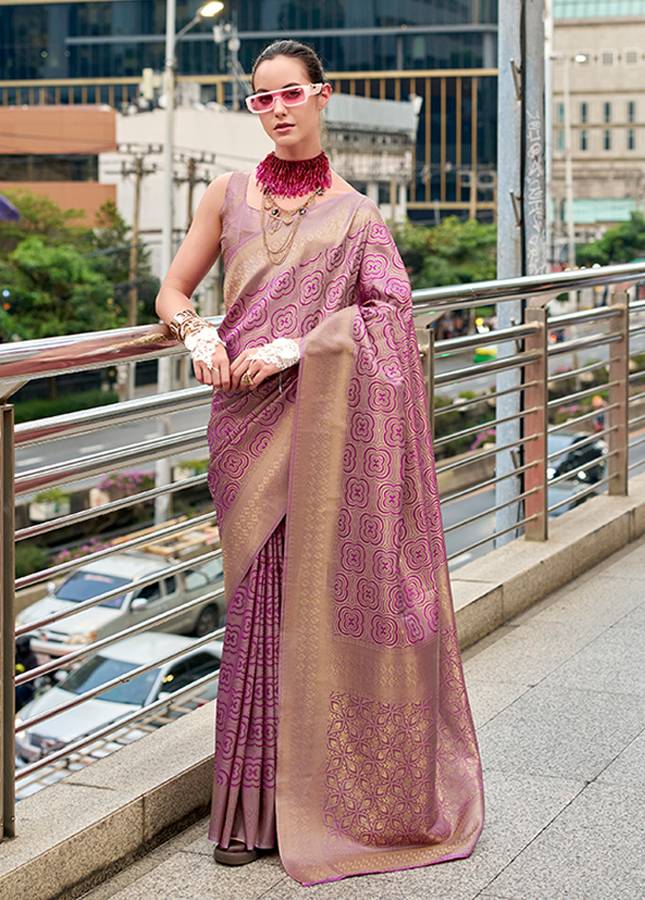 Kanjivaram style, sattin crape silk Saree (Purple)