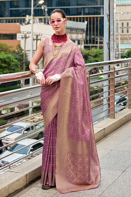 Kanjivaram style, sattin crape silk Saree (Purple)