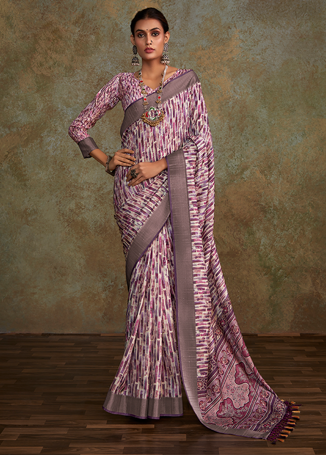 Handloom with All Over Print, Sequence Weaving Saree (Purple)
