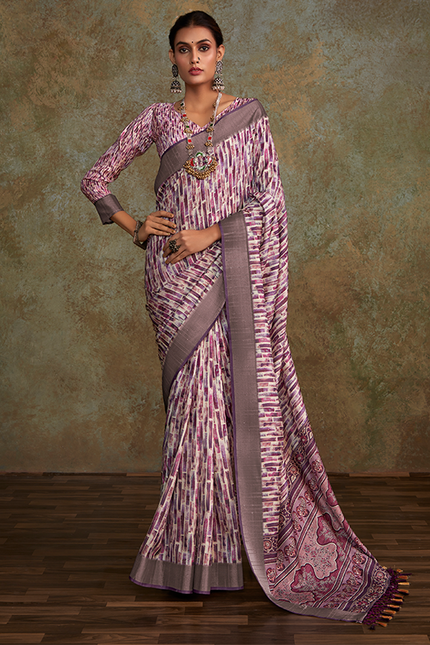 Handloom with All Over Print, Sequence Weaving Saree (Purple)
