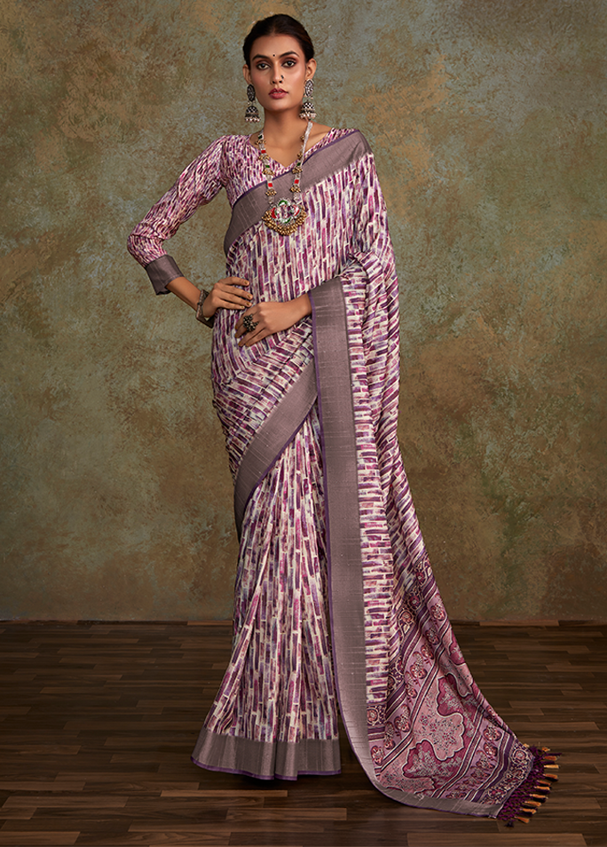 Handloom with All Over Print, Sequence Weaving Saree (Purple)