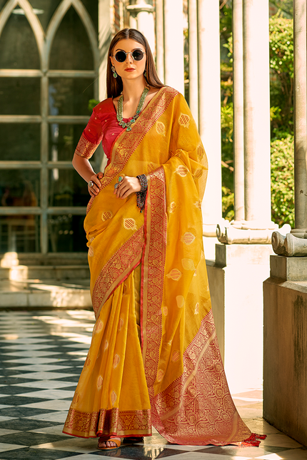 Weaving,Rich Pallu,Tissue Silk Saree (Yellow)
