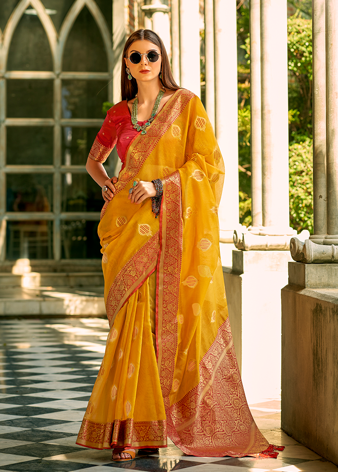 Weaving, Rich Pallu, Tissue Silk Saree (Yellow)