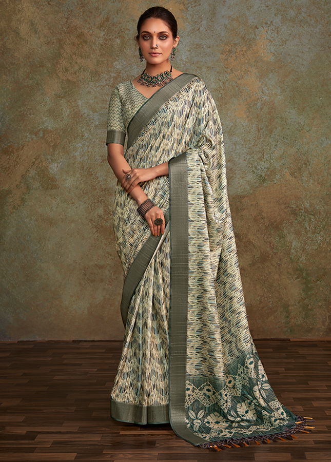 Handloom with All Over Print, Sequence Weaving Saree (Grey)