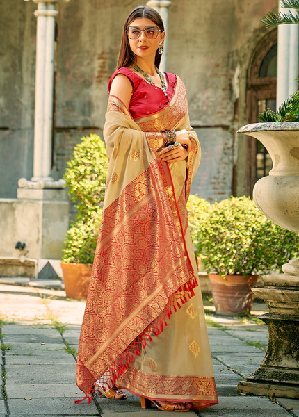 Weaving,Rich Pallu,Tissue Silk Saree (Cream)