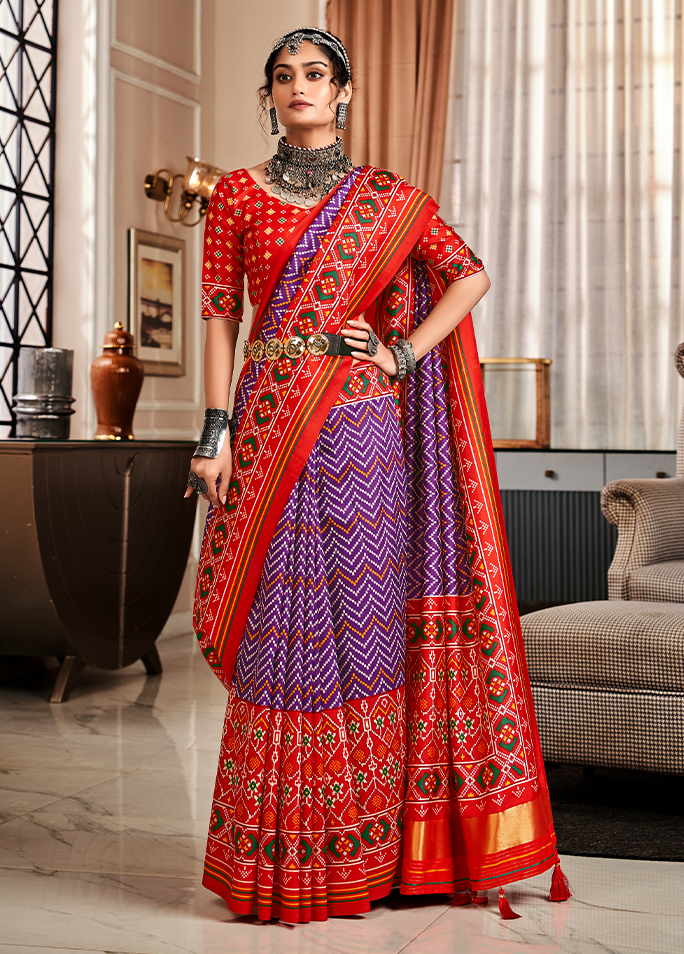 Bandhan Patola, Handloom Silk Saree (Purple & Red)