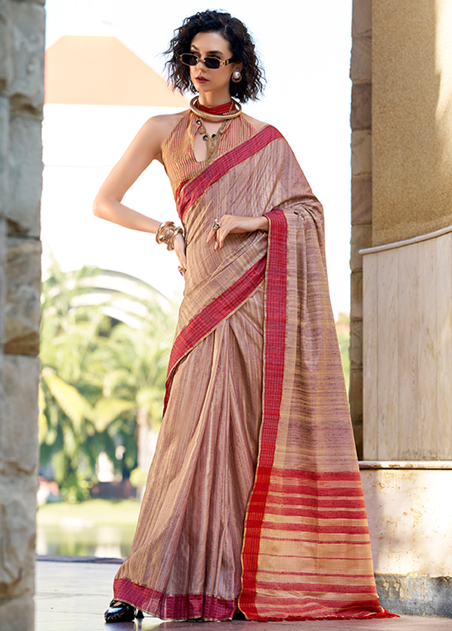 Handloom Katan Saree (Chiku)
