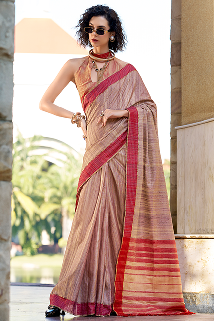 Handloom Katan Saree (Chiku)