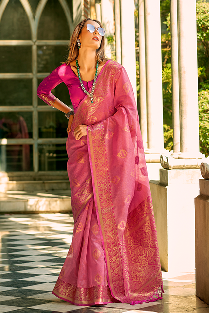 Weaving,Rich Pallu,Tissue Silk Saree (Majenta)