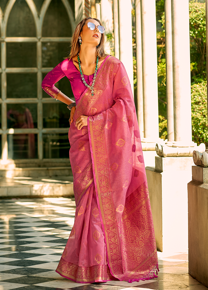 Weaving,Rich Pallu,Tissue Silk Saree (Magenta)