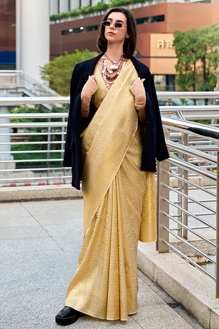 Kanjivaram style, sattin crape silk Saree (Golden)
