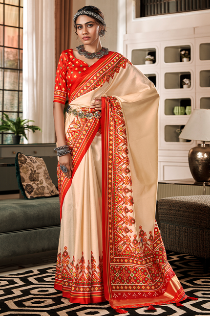 Bandhan Patola,Handloom Silk Saree (Cream)