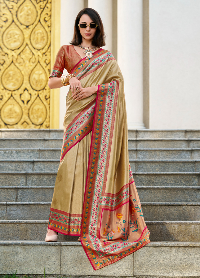 Paithani,Tissue Silk Saree (Chiku)