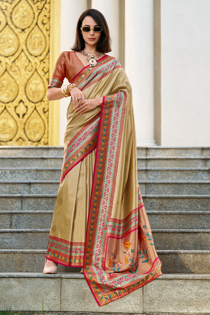 Paithani,Tissue Silk Saree (Chiku)