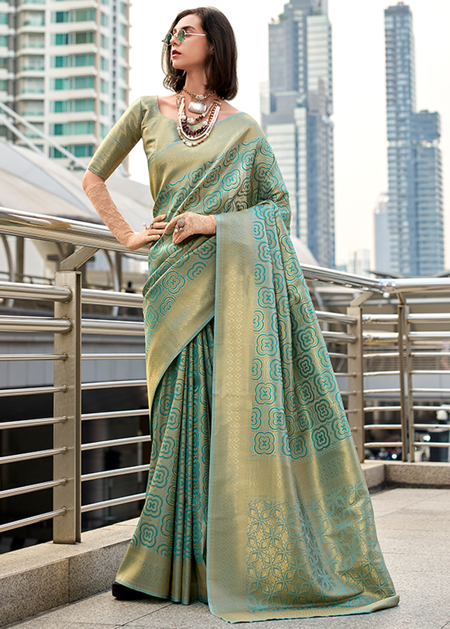 Kanjivaram style, sattin crape silk Saree (Blue)