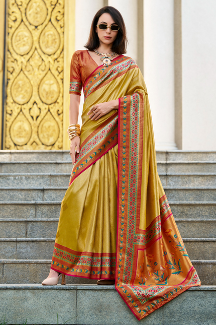 Paithani,Tissue Silk Saree (Mustard)