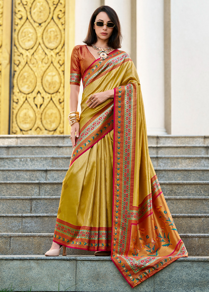 Paithani, Tissue Silk Saree (Mustard)