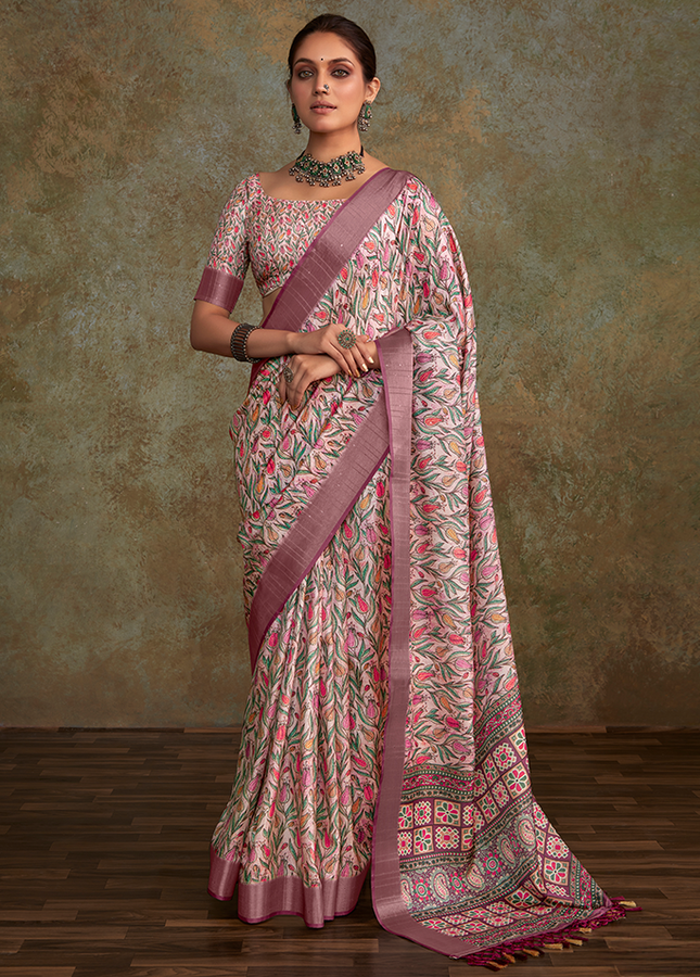 Handloom with All Over Print, Sequence Weaving Saree (Pink)