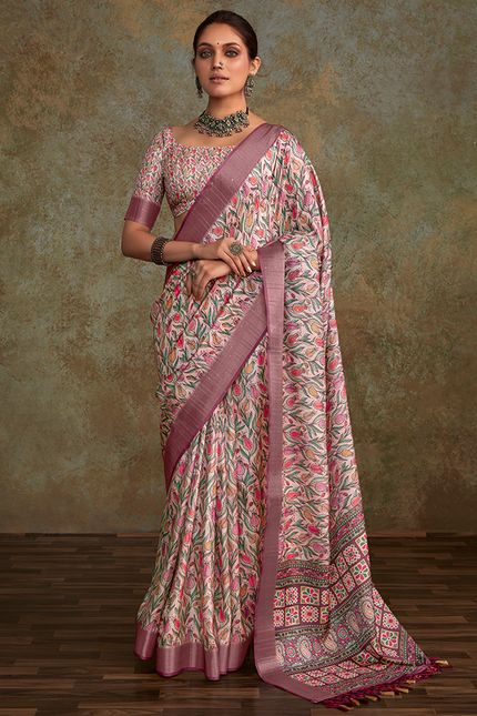Handloom with All Over Print, Sequence Weaving Saree (Pink)