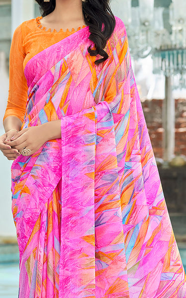 Geometric Print, Graphic Print Bollywood Chiffon, Georgette Saree (Yellow)