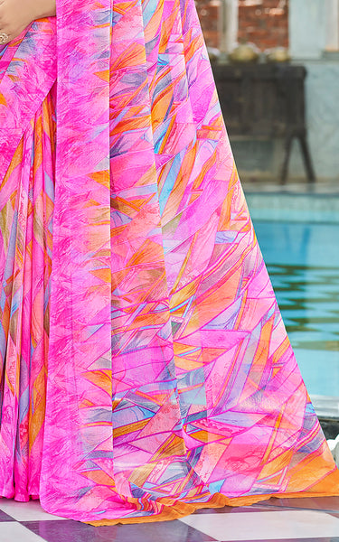 Geometric Print, Graphic Print Bollywood Chiffon, Georgette Saree (Yellow)