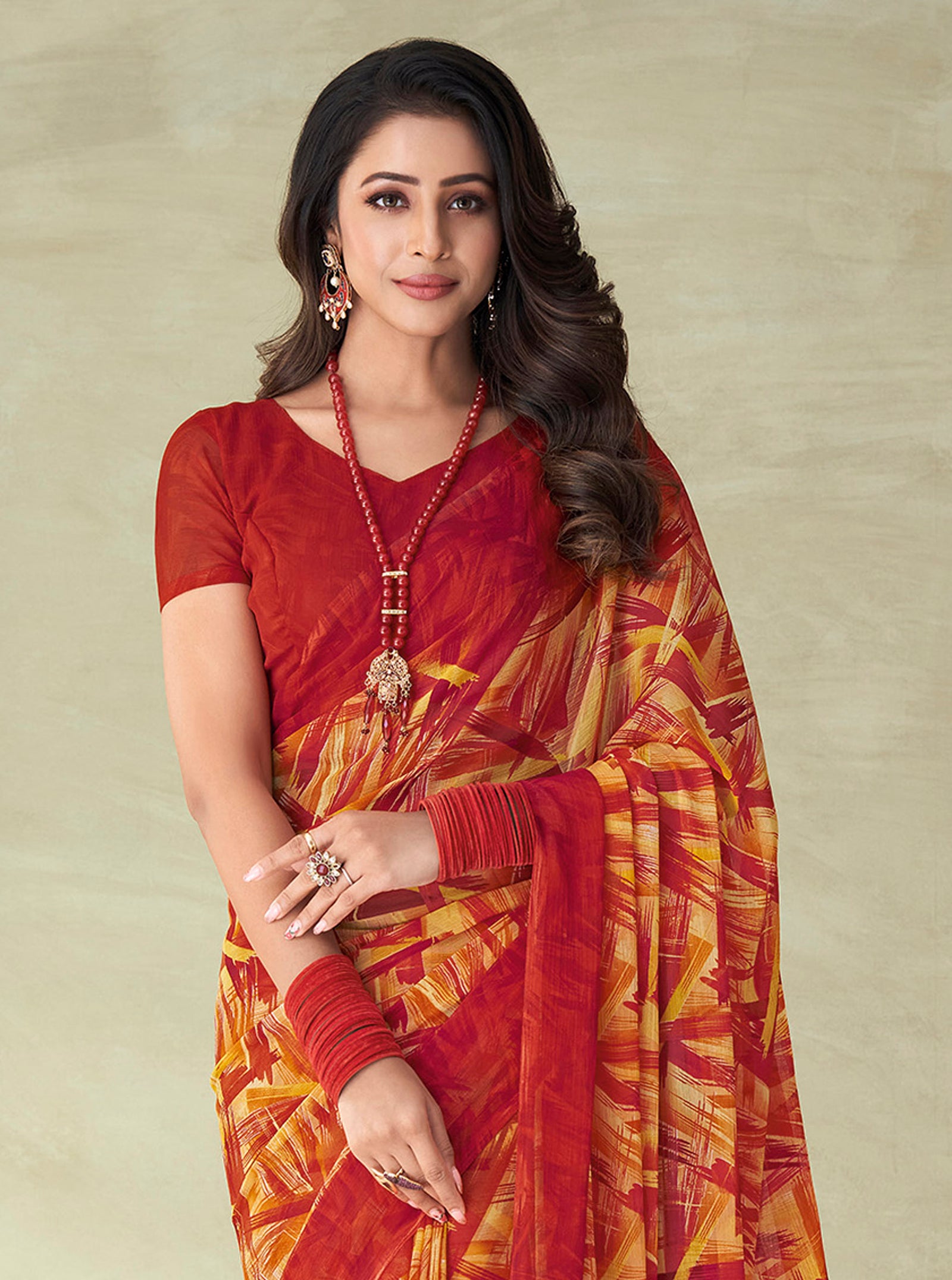 Geometric Print, Graphic Print Bollywood Chiffon, Georgette Saree (Grey & Purple)