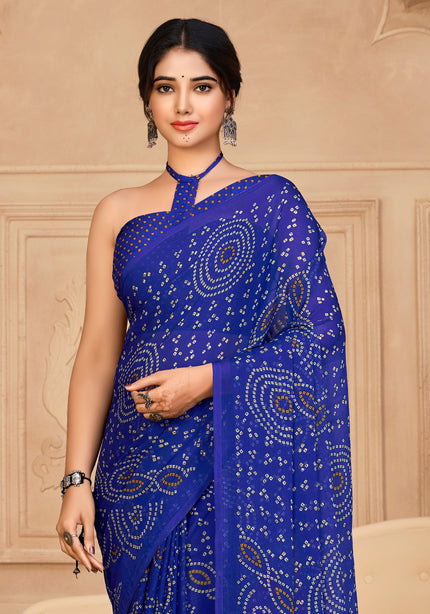 Geometrical Printed Chiffon Saree (Blue)