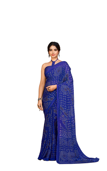 Geometrical Printed, Chiffon Saree (Blue)