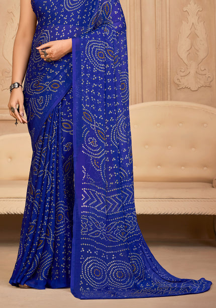 Geometrical Printed Chiffon Saree (Blue)
