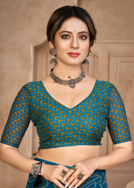 Graphic Print Printed Bollywood Chiffon Georgette Saree (Blue)