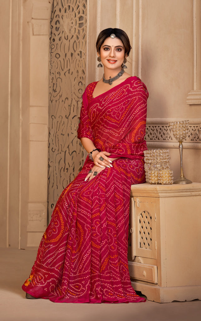 Graphic Print, Printed Bollywood Chiffon, Georgette Saree (Pink)