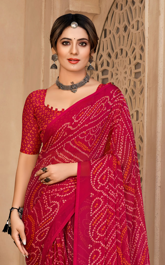 Graphic Print, Printed Bollywood Chiffon, Georgette Saree (Pink)