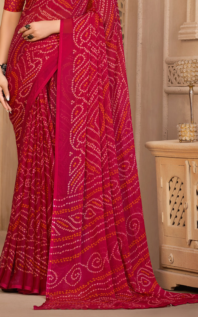 Graphic Print, Printed Bollywood Chiffon, Georgette Saree (Pink)