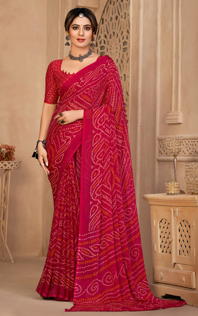 Graphic Print, Printed Bollywood Chiffon, Georgette Saree (Pink)