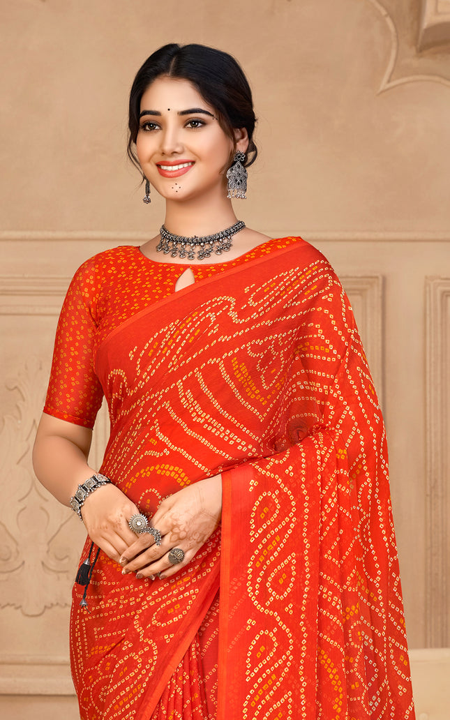 Graphic Print, Printed Bollywood Chiffon, Georgette Saree (Orange)