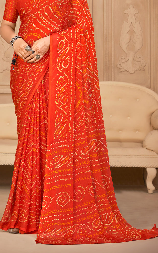 Graphic Print, Printed Bollywood Chiffon, Georgette Saree (Orange)