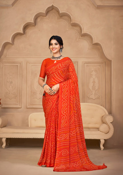 Graphic Print, Printed Bollywood Chiffon, Georgette Saree (Maroon)