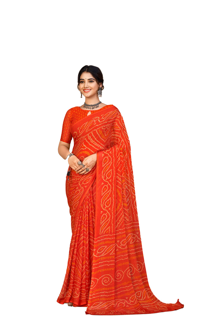 Graphic Print, Printed Bollywood Chiffon, Georgette Saree (Orange)