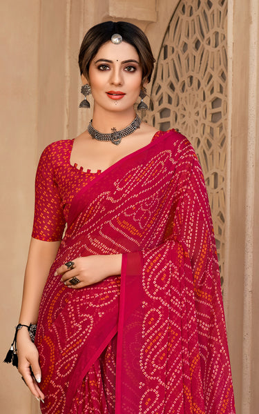 Graphic Print, Printed Bollywood Chiffon, Georgette Saree (Pink)