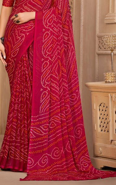 Graphic Print, Printed Bollywood Chiffon, Georgette Saree (Pink)