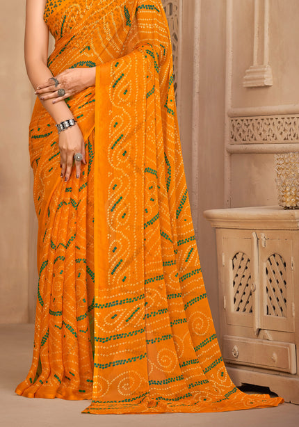 Graphic Printed Bollywood Chiffon Georgette Saree (Yellow)