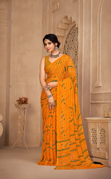 Graphic Print, Printed Bollywood Chiffon, Georgette Saree (Yellow)