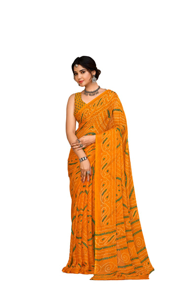 Graphic Print, Printed Bollywood Chiffon, Georgette Saree (Yellow)