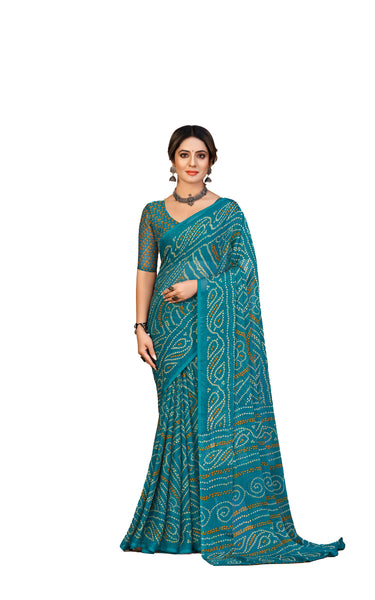 Graphic Print Printed Bollywood Chiffon Georgette Saree (Blue)